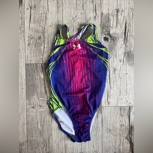 UNDERARMOUR LEOTARD PINK PURPLE GREEN - Picture 2 of 2